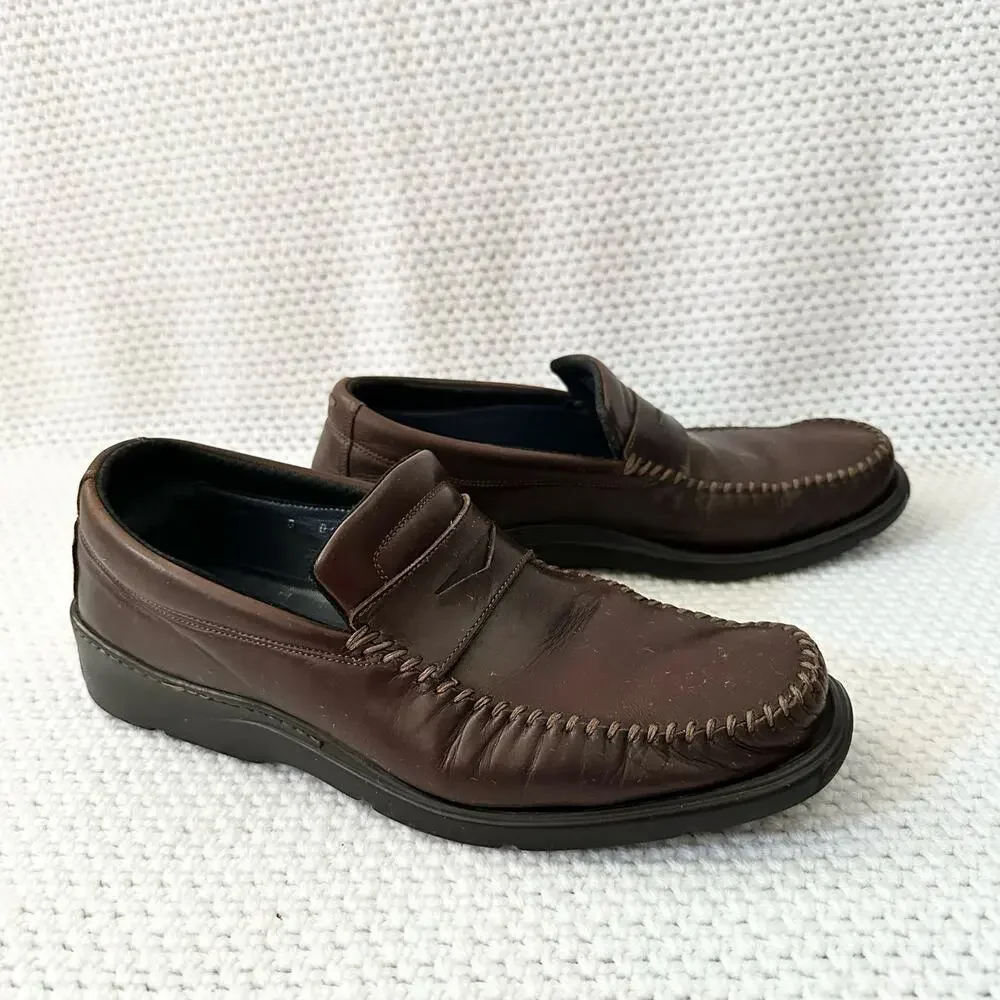 Bruno Magli Chocolate Brown Leather Bryant Slip On Loafer Casual Shoes 9 Men